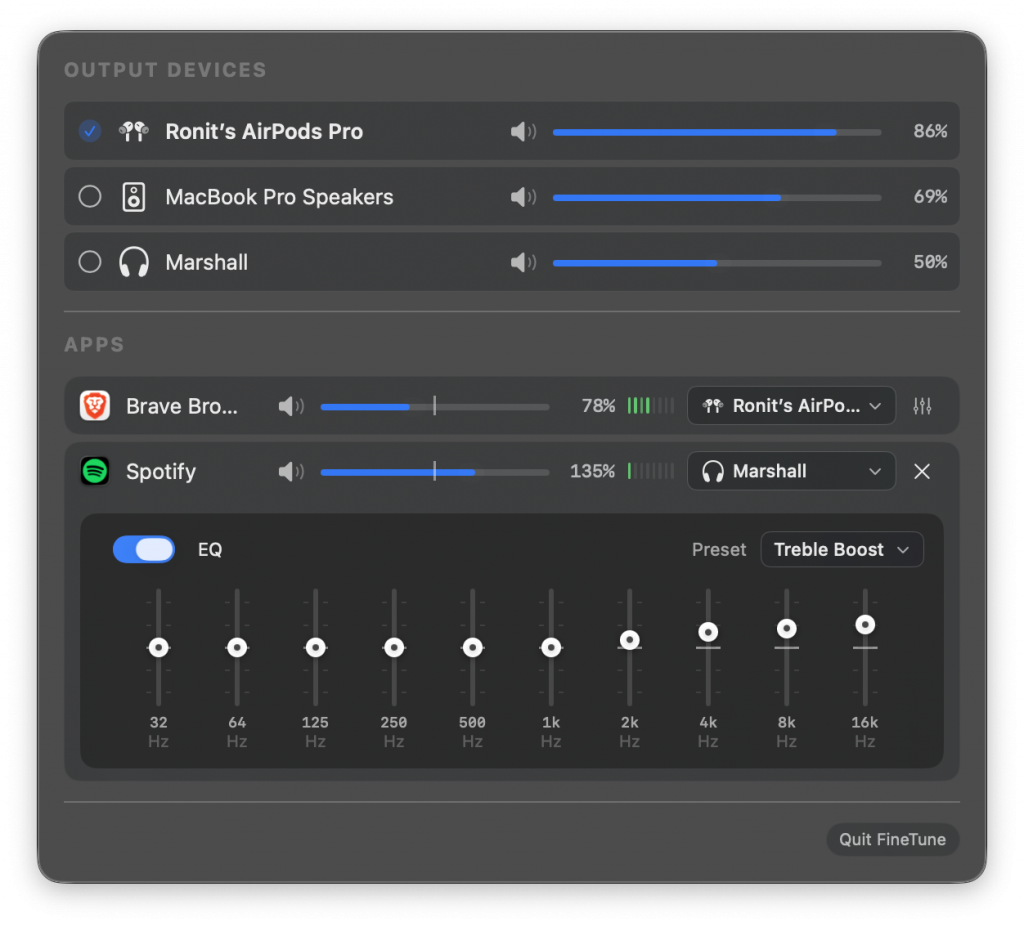 Screenshot von FineTune