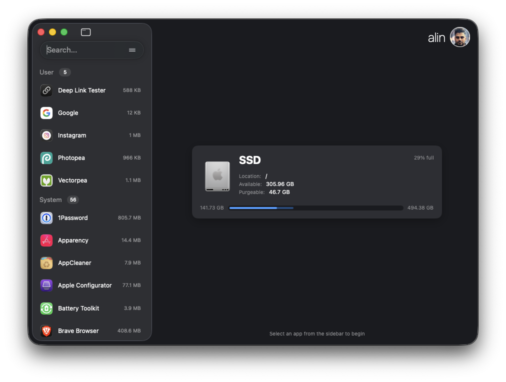 Pearcleaner Hauptfenster