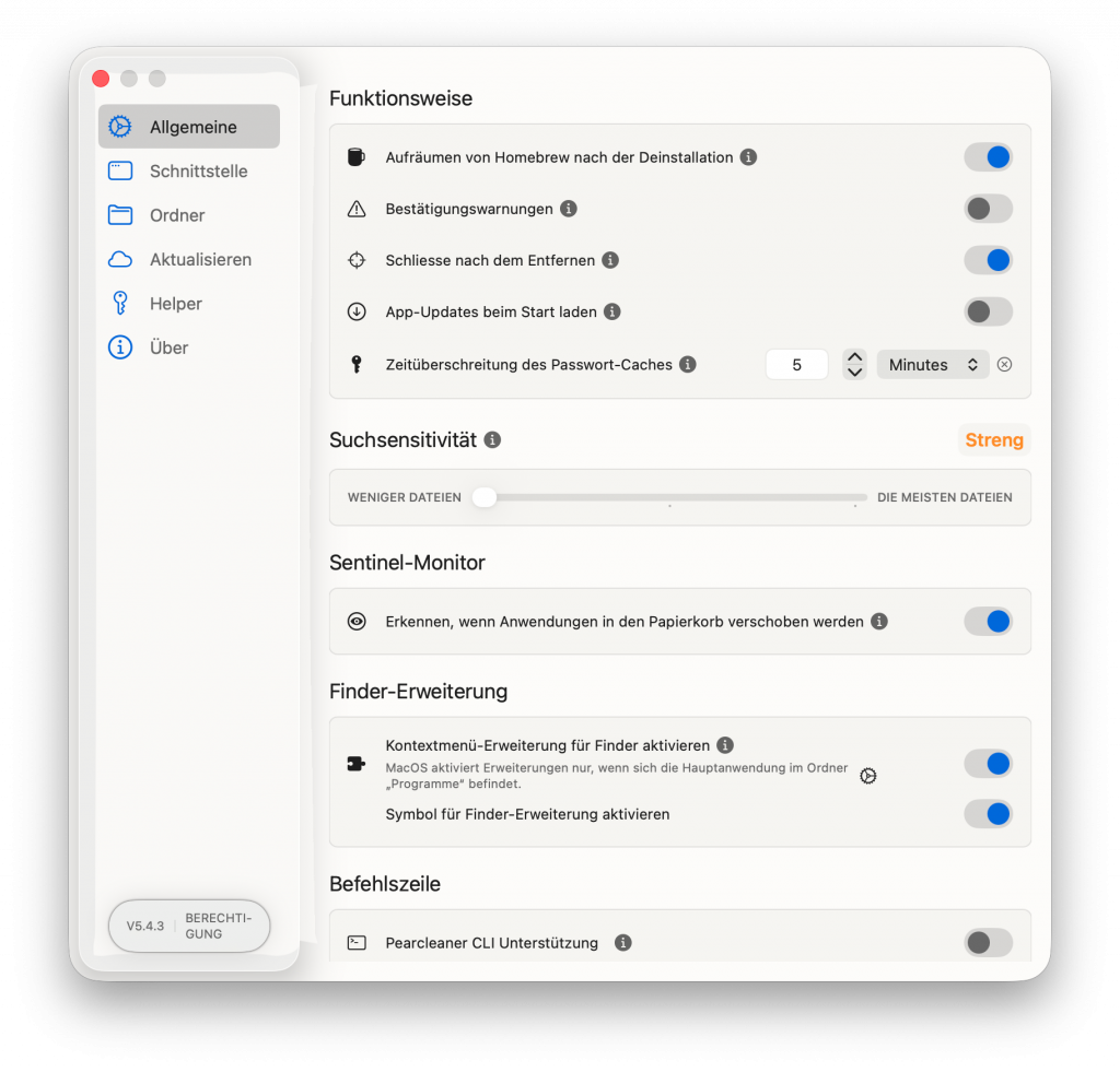 Pearcleaner Voreinstellungen