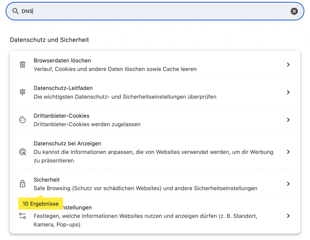 DNS-Einstellungen in Google Chrome