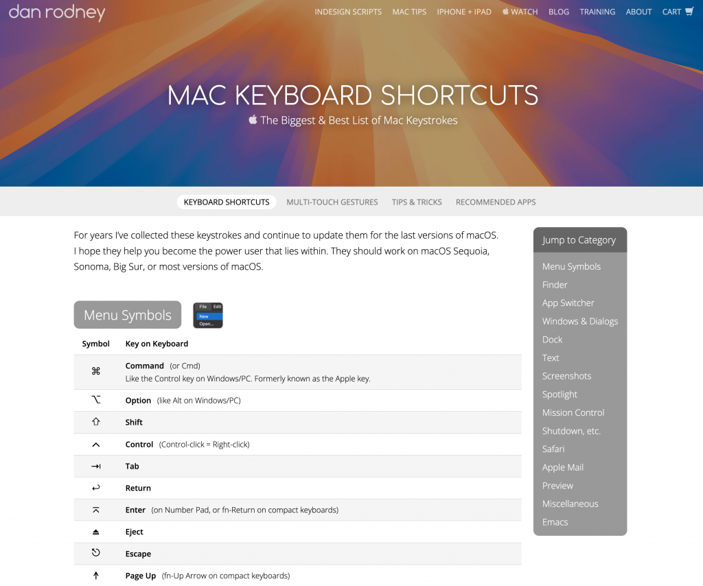 Dan Rodney's Mac Keyboard Shortcuts